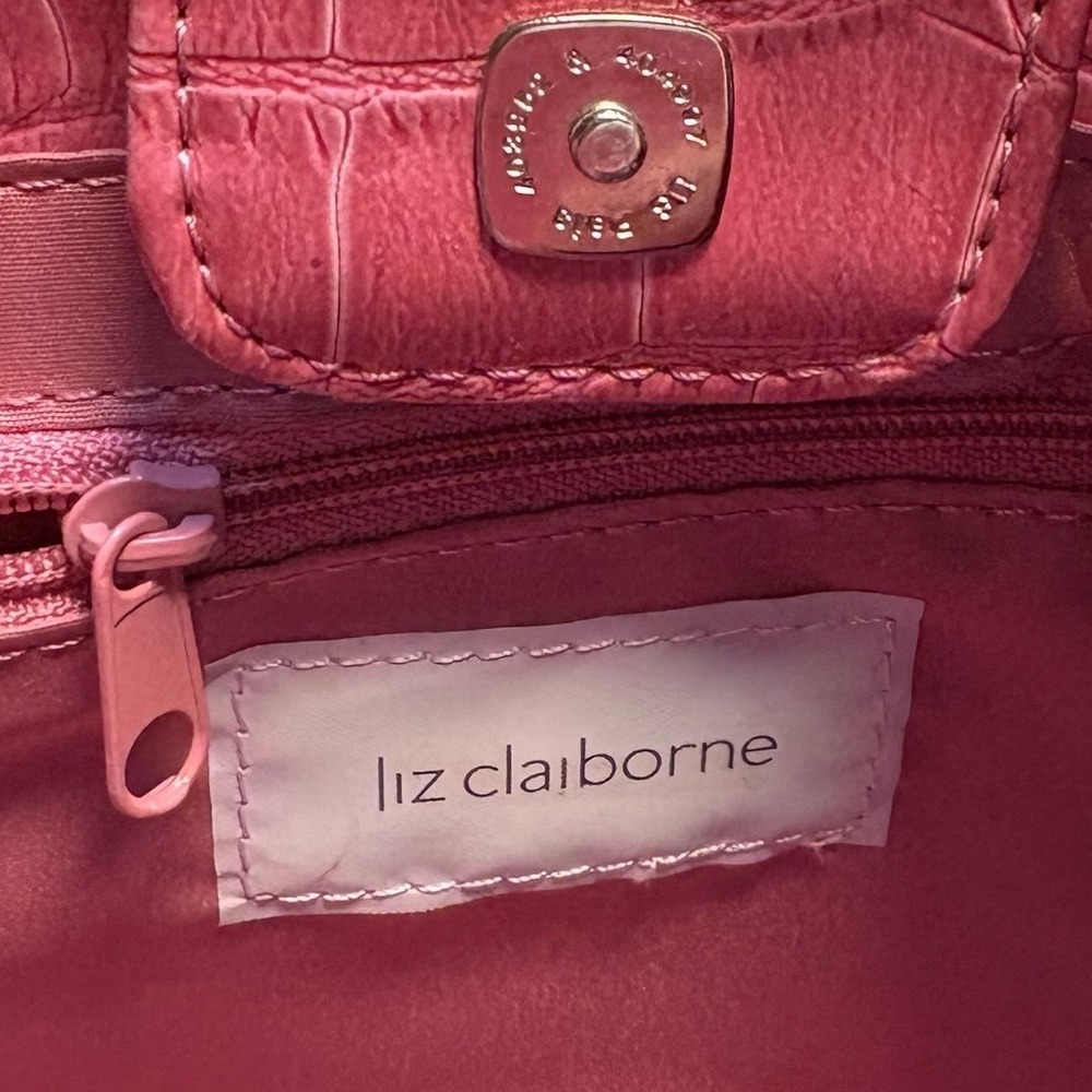 Liz Claiborne VINTAGE 90s Pink Croc Embossed Faux Leather Purse with Bow Y2K - Picture 6 of 11